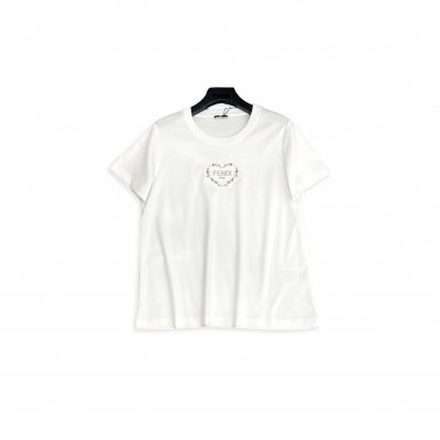 FENDI PEACH HEART FLORAL EMBROIDERY T-SHIRT